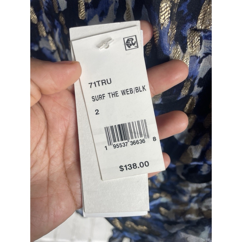 New French Connection metallic print mini dress Size 2 blue gold party holiday - Picture 5 of 6